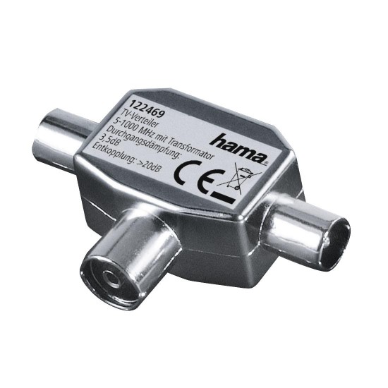 Hama Antenna Splitter, coax socket - 2 coax plugs, metal