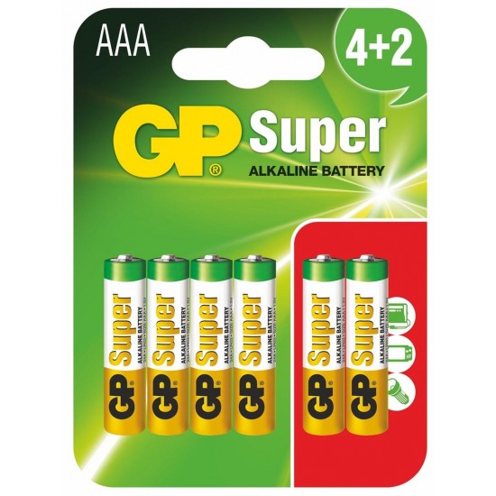 GP BATTERIES Alkaline Batteries AAA SUPER - LR03 - 4+2 = 6 pieces