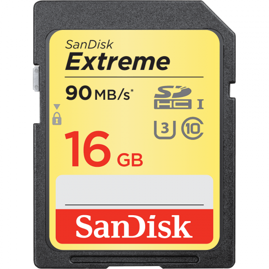 Memory card  SANDISK Extreme SDHC, 16GB, Class 10, U3, 90 Mb/s