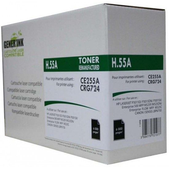 Toner Cartridge GENERINK CE255A, HP LJ P3015/ MFP M525 /Canon LBP 6750-CRG-724, 6000k, Black