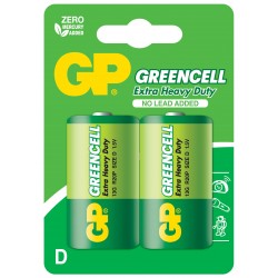Цинк карбонова батерия GP R20, Greencell 13G-U2, 2 бр. в опаковка, blister, 1.5V