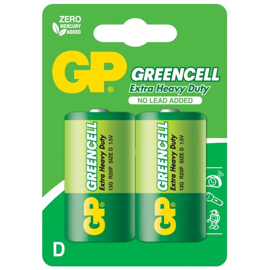 Zinc carbon battery GP  R20 13G-U2 GREENCELL  2 pcs.  1.5V