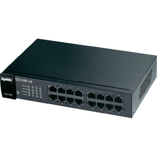 Суич ZYXEL GS1100-16, 16 портов, Gigabit, за монтиране в шкаф Switch ZYXEL GS1100-16, 16 ports, Gigabit, Rack-mount