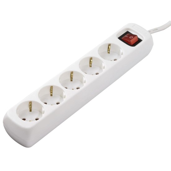 Distribution Panel, HAMA 47842,5 sockets, with switch, child-proof, 1.4 m, white