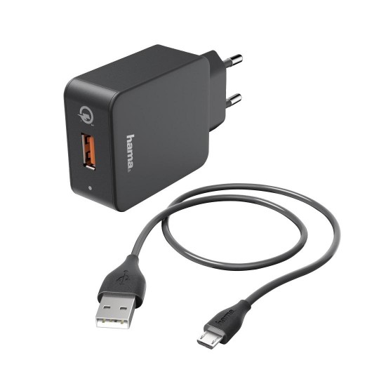 Hama Charger Kit, Micro-USB, 3 A, Charger QC 3.0 + Micro-USB Cable, 1.5 m, black