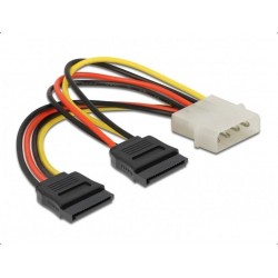 Кабел DeLock Power Molex 4 Pin мъжко към 2 x SATA 15 Pin, 16 cm Кабел DeLock Power Molex 4 Pin мъжко към 2 x SATA 15 Pin, 16 cm