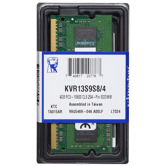 Memory Kingston 4GB SODIMM DDR3 PC3-10600 1333MHz CL9 KVR13S9S8/4