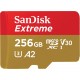 Карта памет SANDISK Extreme microSDXC, 256GB, 160MB/s, Class 10, A2, V30 UHS-I, U3, SD Adapter