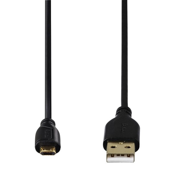 Micro USB Cable HAMA Flexi-Slim 135700, gold-plated, twist-proof, 0.75 m, Black