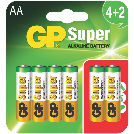 GP BATTERIES Alkaline Batteries AA SUPER - LR6 - 4+2 = 6 pieces