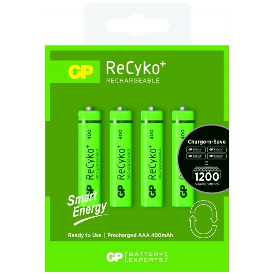Rechargeable Battery GP R03 AAA 400mAh RECYKO NiMH 4 pcs. pack GP with little self-discharge when not in use