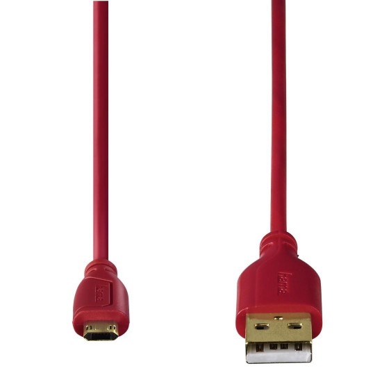 Кабел HAMA Flexi-Slim USB 2.0- micro USB, 0.75 м., Позлатени конектори, Червен Micro USB Cable HAMA Flexi-Slim 135703, gold-plated, twist-proof, 0.75 m, Red