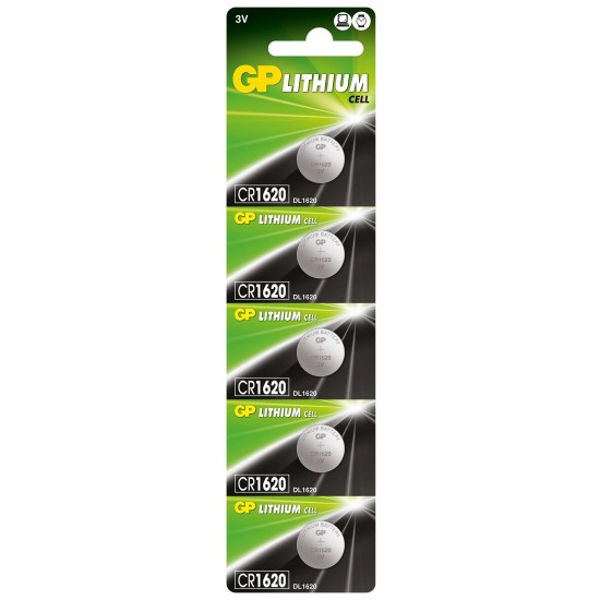 Lithium Button Battery GP CR-1620 3V 5 pcs in blister /price for 1 battery/ GP