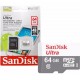 Карта памет SANDISK Ultra microSDHC UHS-I, 64GB, Class 10, 80Mb/s, Адаптер
