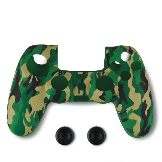Spartan Gear Silicon Skin Cover + Thumb Grips for Dualshock 4, Green Camo