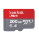 Карта памет SANDISK Ultra, microSD, UHS-I, 200GB Class 10, U1, A1, 100 Mb/s, + SD Adapter