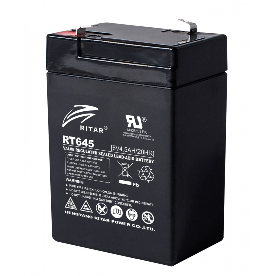 Lead Battery (RT645) AGM 6V / 4.5Ah - 70 / 47 / 99mm T1  RITAR