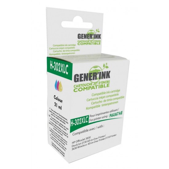 Ink cartridge GENERINK F6U67AE-N&deg;302XL HP, DJ 1110 AiO/2130 AiO/3630 AiO/4650 AiO, Colored