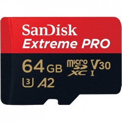 Карта памет SANDISK Extreme Pro microSDXC, 64GB, 170MB/s, C10, U3, A2, V30, SD Adapter