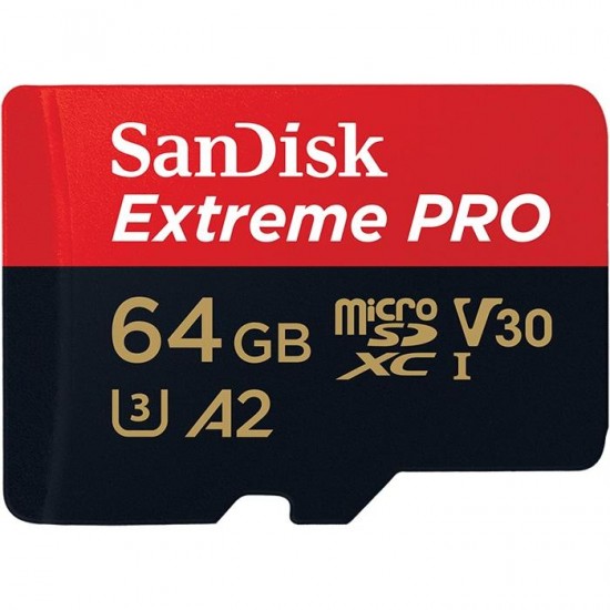 Memory card SANDISK Extreme Proo microSDXC, 64GB, 160MB/s, C10, U3, A2, V30, SD Adapter