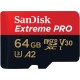 Карта памет SANDISK Extreme Pro microSDXC, 64GB, 170MB/s, C10, U3, A2, V30, SD Adapter