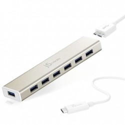 Хъб 7-портов J5 Create USB-C JCH377, USB 3.0, 1:7, Бял