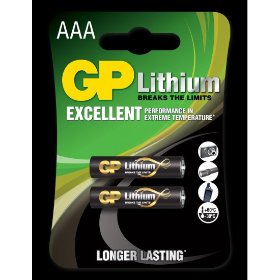 Литиева батерия GP CR03 AAA 1,5V 2бр. в блистер Lithium Battery CR03 AAA 1,5V 2 pcs. in blister GP