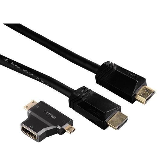 Cable HAMA 122227 HDMI plug - HDMI plug + 2 HDMI adapters(mini / micro), 1.5 м, 3 Stars