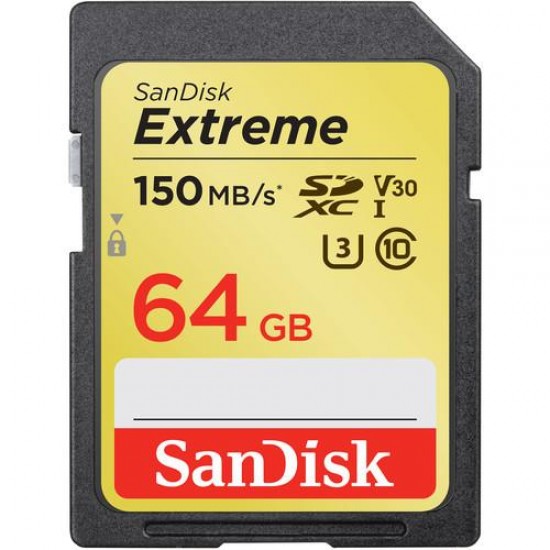 Memory card  SANDISK Extreme SDXC, 64GB, UHS-I, Class 10, U3, V30, 150 Mb/s