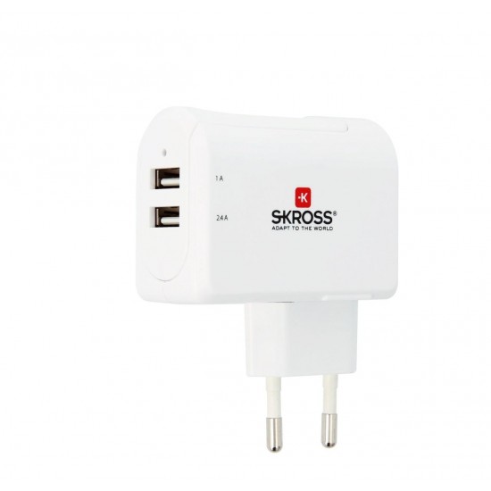 Travel Charger SKROSS 2800111, 100-240V, 2 x USB, 3.4 A, White