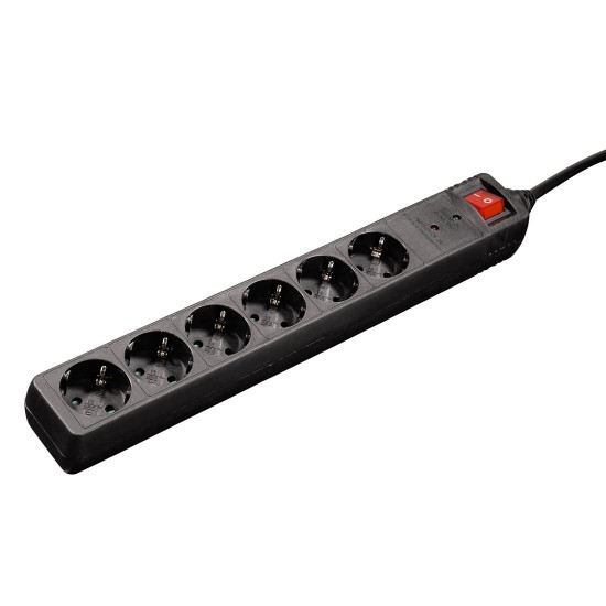 Power Strip HAMA 47779 ,6-way with overvoltage protection, 1.4 m, black