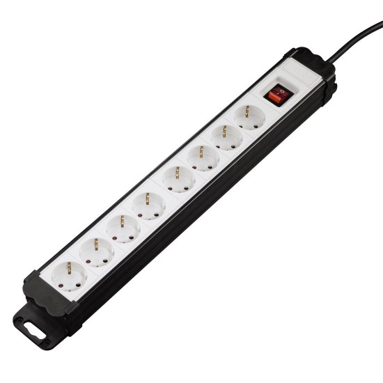 Power Strip HAMA "Safety", 8-Way, with switch, 2 m,black/white