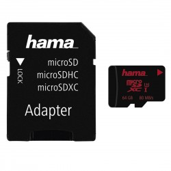 Карта памет HAMA microSDXC UHS-I, 64GB, 80 MB/s, Class U3, SD адаптер