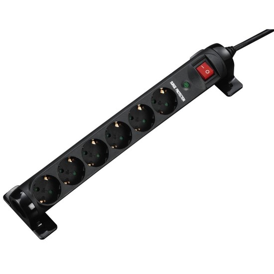 6-Way Power Strip HAMA 137256, turnable, overvoltage protection + switch, black