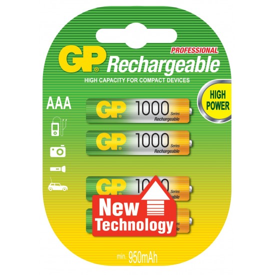 Rechargeable Battery GP R03 AAA 1000mAh NiMH 3+1 pcs. pack GP