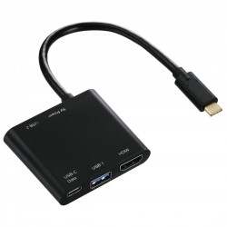 4 в 1 USB-C Многопортов адаптер HAMA 135729, 2 x USB 3.1, HDMI&trade;, USB-C (данни+PD), Черен