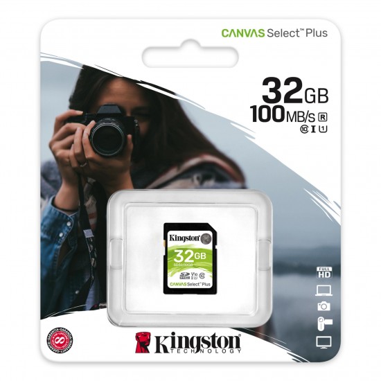 Memory card Kingston Canvas Select Plus SD 32GB, Class 10 UHS-I