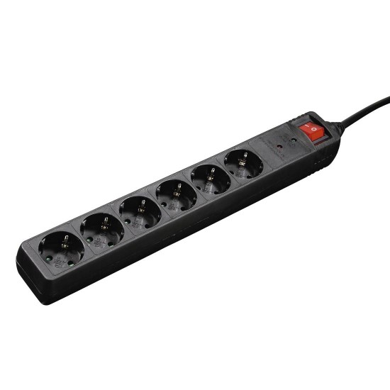 Power Strip HAMA 137258, 6-Way, with switch, 3 m, black