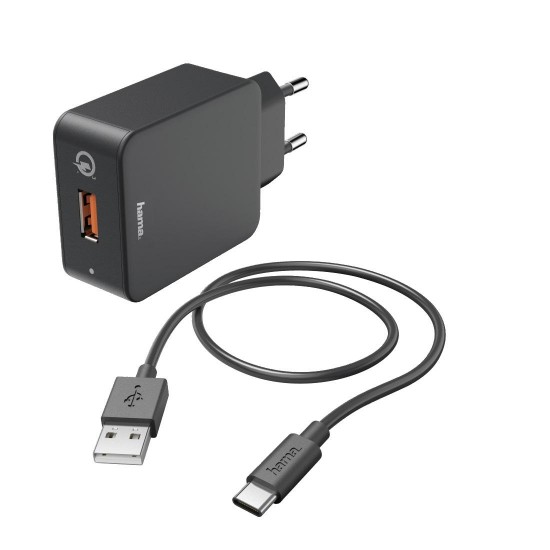 Hama Charger Kit, USB Type-C, QC 3.0, 3 A, black