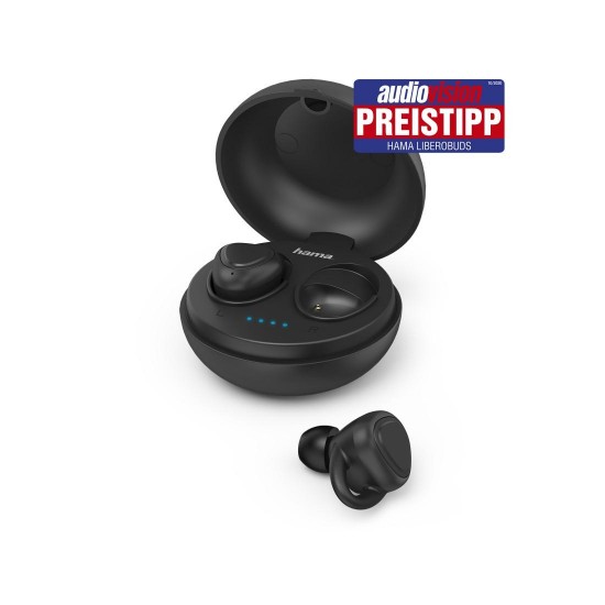 Блутут слушалки-тапи с докинг кутийка Hama LiberoBuds, True Wireless, Гласов контрол, черни Hama "LiberoBuds" Bluetooth® Headphones, In-Ear, True Wireless, Charg. Stat., black