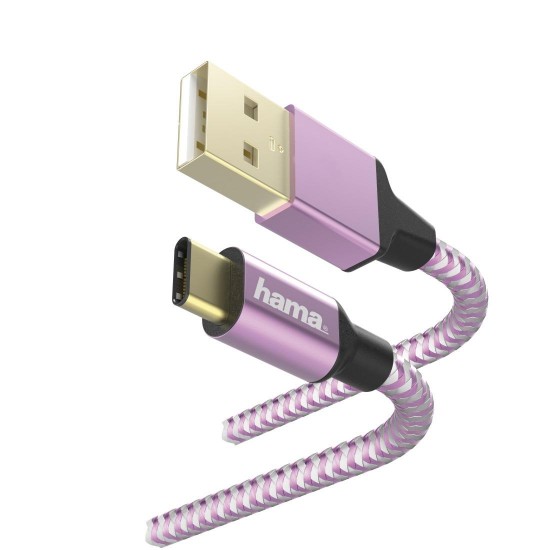 Hama "Reflective" Charging/Data Cable, USB Type-C - USB-A, 1.5 m, lavender