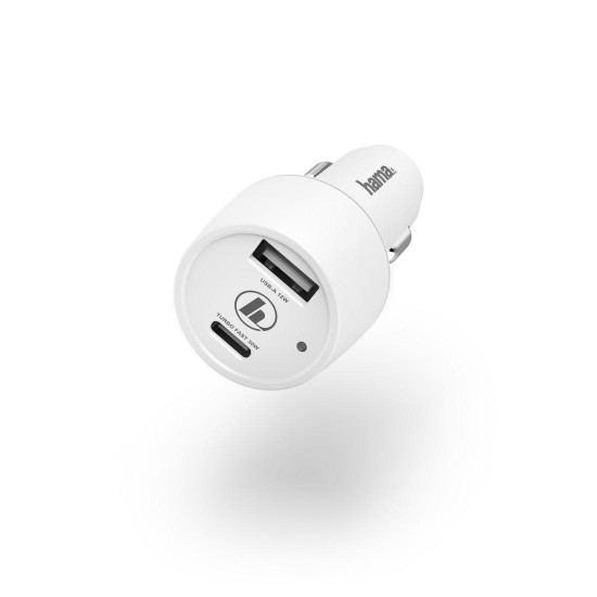 Hama Car Charger, USB-C, Power Delivery (PD) / Qualcomm&reg; + USB-A, 42 Watt, white