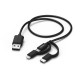 Кабел HAMA 3 в 1, USB-A мъжко - MicroUSB мъжко, адаптери Lightning и USB-C, 1 м., Черен