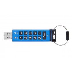 USB памет KINGSTON DataTraveler 2000, 32GB, USB 3.1, хардуерно криптиране, Син