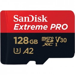 Карта памет SANDISK Extreme Pro microSDXC, 128GB, 170MB/s, C10, U3, A2, V30, SD Adapter
