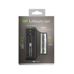 Зарядно у-во GP L111, с 1 слот за батерия CR18650 + 1 батерия CR18650, 2600mA, LiIon