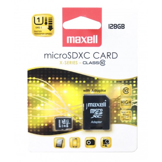 Memory card  Maxell micro SDXC, 128GB, Class 10, Adapter