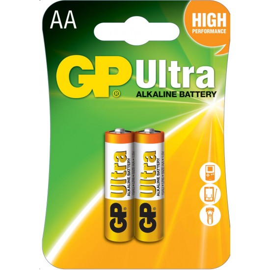 Алкална батерия GP ULTRA LR6 AA /2 бр. в опаковка/ 1.5V GP, GP15AU GP Alkaline battery LR-6 /2 pcs./ 1.5V