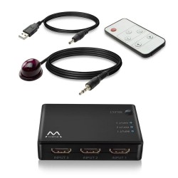 3 портов HDMI суич EWENT, 4K@30Hz, USB, Дистанционно, Черен