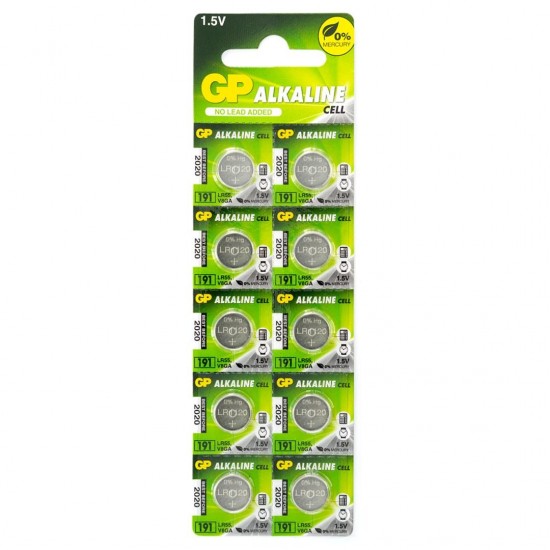 Button alkaline battery GP191 LR1120 / 10 pcs. / Pack price for 1 pc. / 1.55V GP